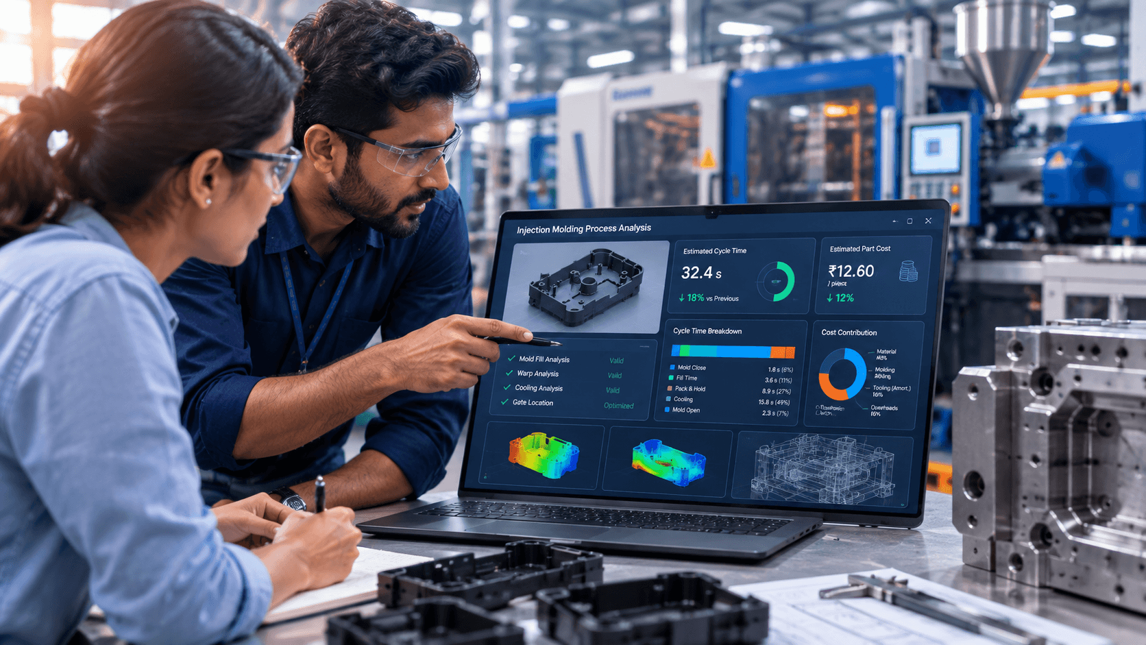 Injection molding cost savings through reduced cycle time and fewer mold iterations