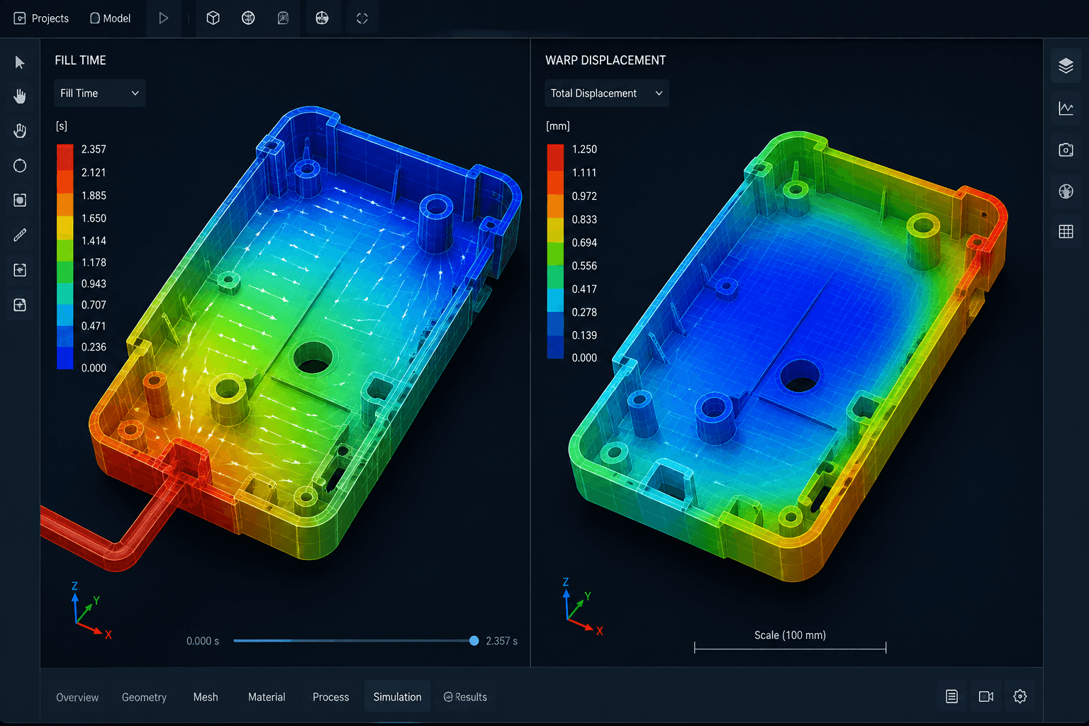 SOLIDWORKS Plastics injection molding fill and warp analysis